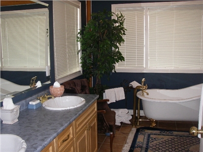 Master ensuite with Cast Iron Ladyslipper Tub, Double sinks and Tiled Shower