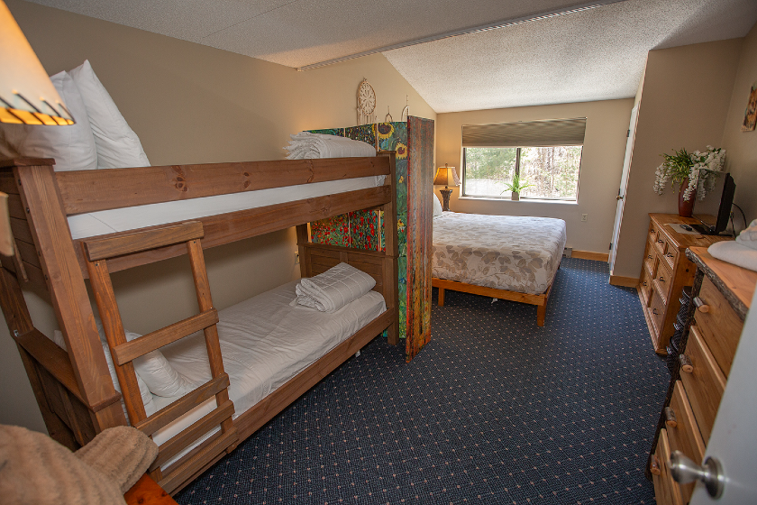 Bunk beds in one of our Den units (sleeping set up will vary from room to room)